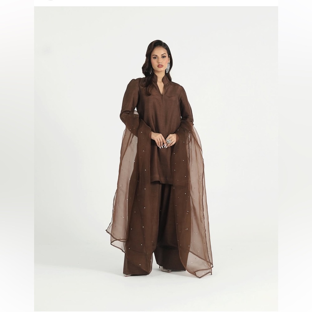 Elegant Peach Satin Outfit farshi shalwar